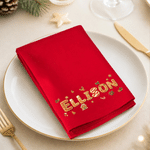 Personalised Gingerbread Christmas Biscuit Pattern 100% Cotton Reusable Red Napkin with Name Table Decor Christmas Gift for Family Friend