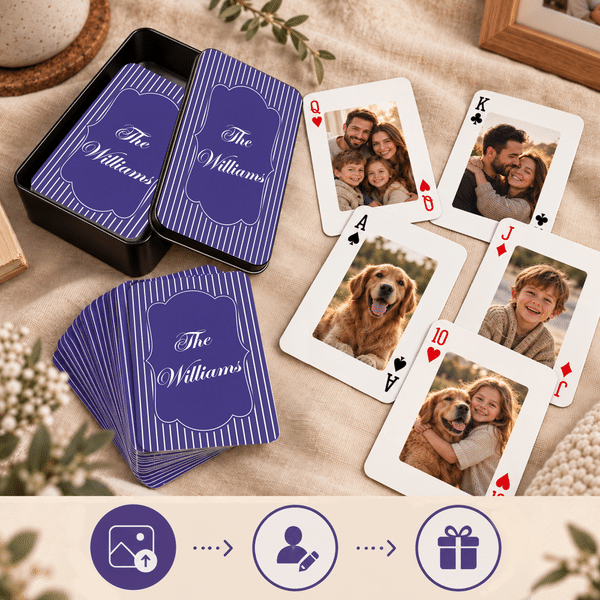 Personalized Multicolour Vintage Stripe Photo Playing Cards Set with Text Family Gathering Wedding Gift for Newlywed Couple Family