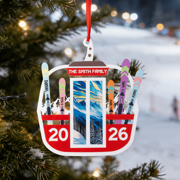 Personalized Winter Skiing Skateboard Lift Shaped Acrylic Ornament with Name And Year Christmas Team Gift for Skiing Lovers Players