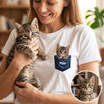 Personalised 3D-Effect Artwork Pet Portrait Pocket Pattern Kid Adult T-shirt Sweatshirt Hoodie with Name Christmas Birthday Gift for Pet Lovers