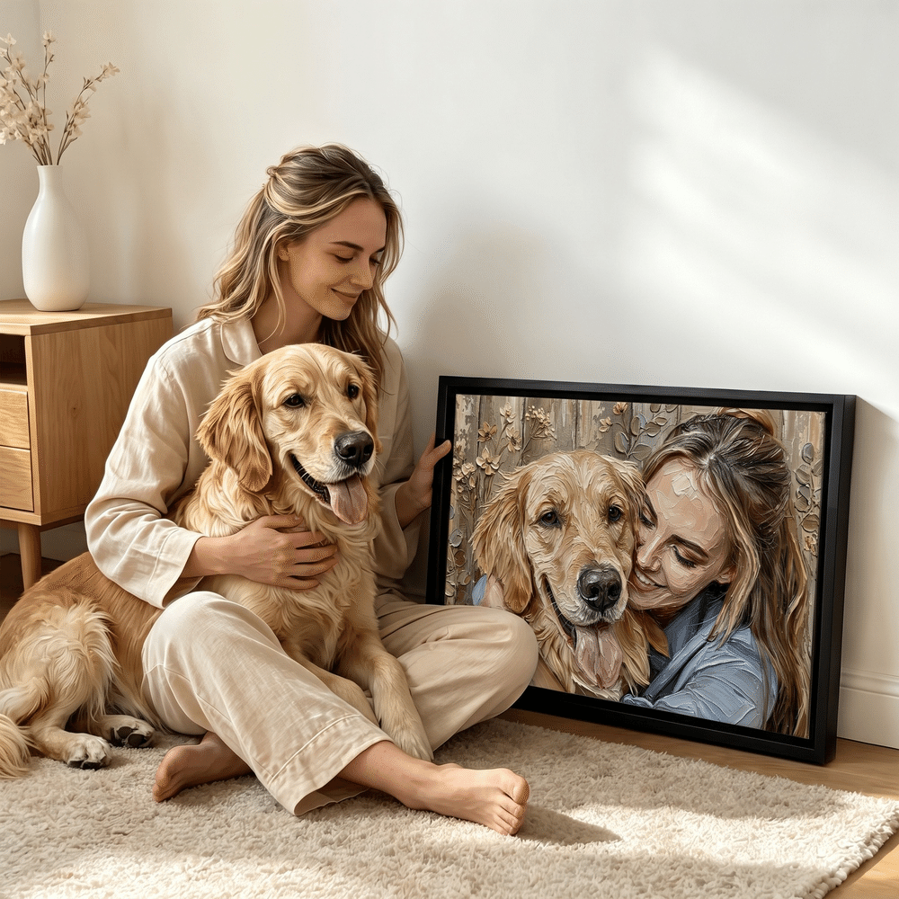 Personalized Floral Wooden Wall Spatula Oil Painting Style Pet Photo Canvas Prints with Text Home Decor Birthday Gift for Pet Owners 2