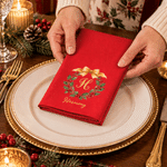 Personalised Holly Highland Cow Pattern 100% Cotton Reusable Red Napkin with Name Table Decor Christmas Gift for Family Friend