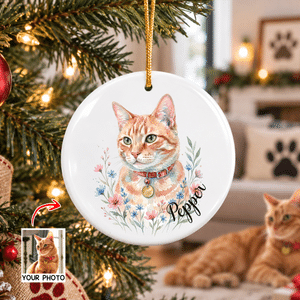 Personalised Watercolor Pet Portrait Christmas Ceramic Ornament with Name Home Decor Christmas Gift for Pet Owners Lovers