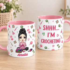 Personalised Cartoon Knitted Character Yarn Crochet 11 oz 15 oz Ceramic Mug with Name Daily Use Christmas Birthday Gift for Knitting Lovers
