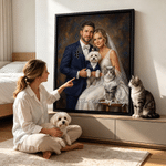 Personalized Oil Painting Style Pet and Owner Matching Outfit Photo Canvas Prints with Text Home Decor Birthday Gift for Pet Owners