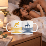 Tasse à café en céramique personnalisée avec motif Stickman, 11 oz ou 15 oz, avec initiale – Cadeau de tous les jours, pour un anniversaire de mariage, un anniversaire ou Noël, pour un couple, une femme ou un mari
