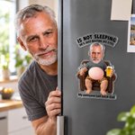 Personalised Dad Is Not Sleeping Funny Squishy Silicone Belly Photo Acrylic Fridge Magnet with Name Birthday Father's Day Gift for Dad Men