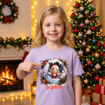 Personalised 3D-Effect Artwork Christmas Theme Photo T-shirt with Name Daily Wear Christmas Gift for Kids Friends Family 3