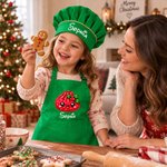 Personalised Cute Christmas Crystal Dumpling Adjustable Kid Apron Chef Hat Set with Pocket and Name Cooking Christmas Party Gift for Boys Girls