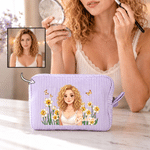 Personalised Birth Flower Cartoon Character Multicolour Stripes Makeup Bag with Name and Zipper Travel Essentials Birthday Gift for Women Friends