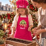 Personalised Cute Christmas Crystal Dumpling Adjustable Kid Apron Chef Hat Set with Pocket and Name Cooking Christmas Party Gift for Boys Girls
