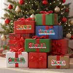 Personalised Multicolour Christmas Santa Hat Gingerbread Man Letter Sticker Name Gift Tag Christmas Gift for Family Friend