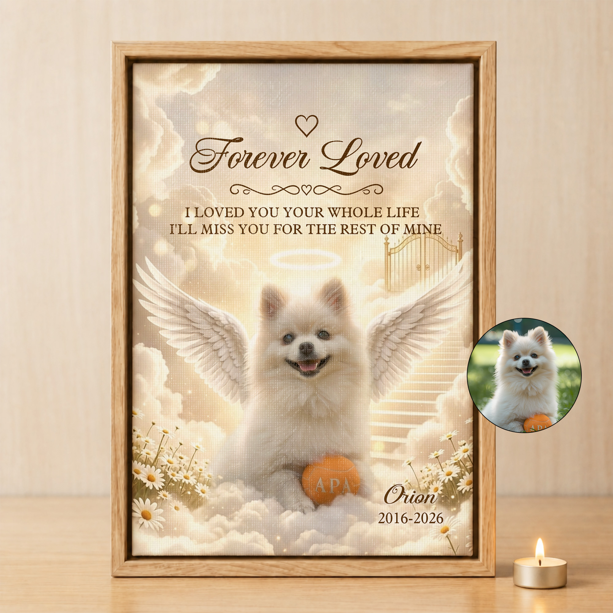 Personalised Forever Loved Angel Style Pet Photo Canvas Prints with Name and Date Home Decor Pet Memorial Gift for Pet Owners