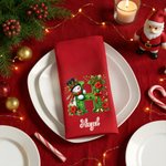 Personalised 100% Cotton Christmas Snowman Initial Reusable Table Napkin with Name Table Decor Christmas Gift for Family