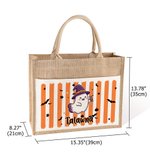 Gepersonaliseerde Halloween-cartoon: spook, zwarte kat en pompoen – grote jute draagtas met naam – Halloweenfeest- en feestdagcadeau voor kinderen (jongens en meisjes)