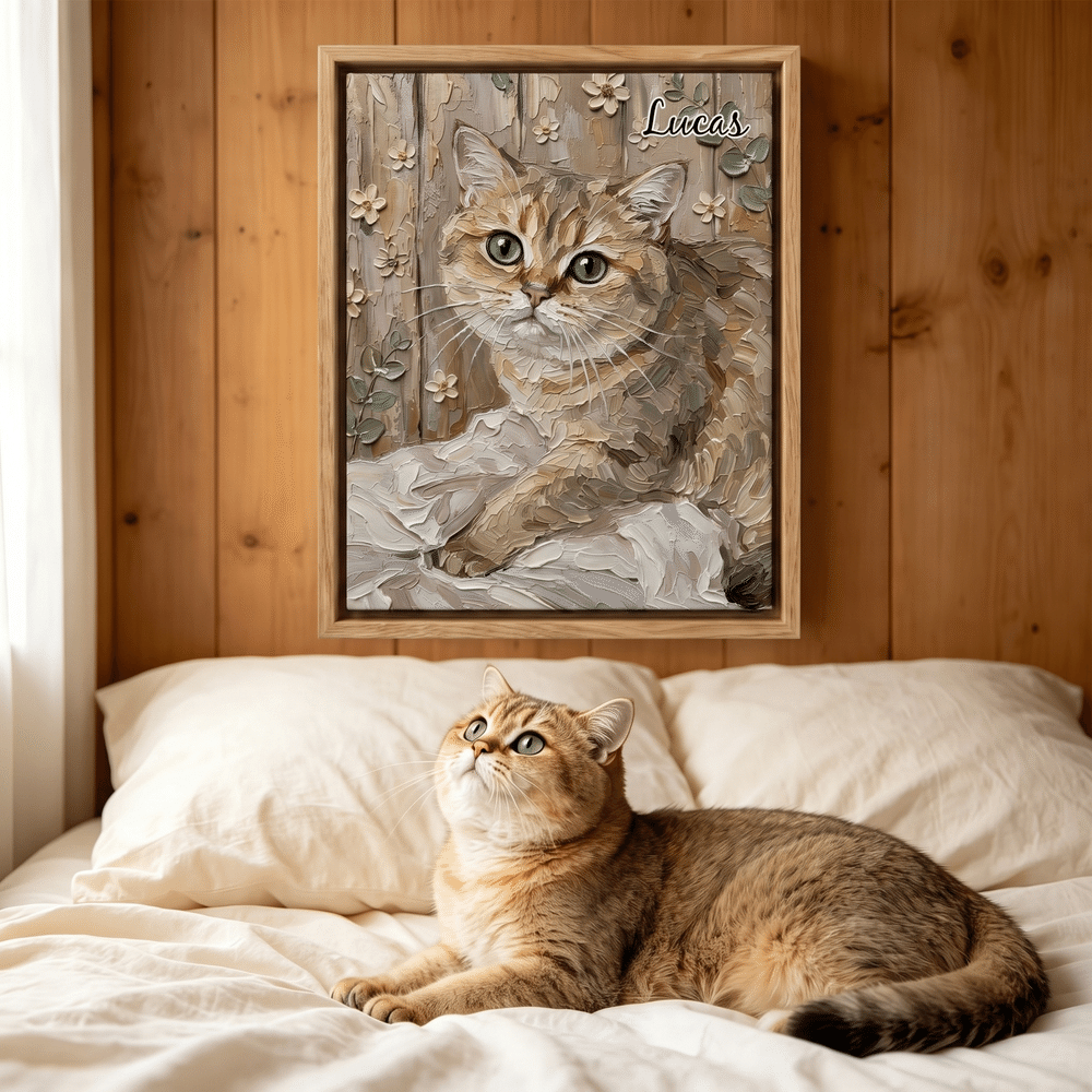 Personalized Floral Wooden Wall Spatula Oil Painting Style Pet Photo Canvas Prints with Text Home Decor Birthday Gift for Pet Owners 5
