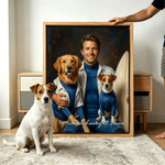 Personalized Oil Painting Style Pet and Owner Matching Outfit Photo Canvas Prints with Text Home Decor Birthday Gift for Pet Owners