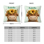 Personalised 3D-Effect Artwork Sunflower Highland Cow Striped Soft Cushion Cover with Name Birthday Gift for Kids Highland Cow Lovers