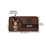 Gepersonaliseerde Retro Cartoon Cat Grote PU Lederen Naam Hand Portemonnee met Meerdere Compartimenten Metal Zipper Verjaardag Verjaardagscadeau voor Cat Pet Lovers 7