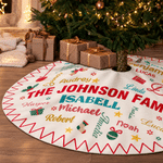 Personalized Family Name Word Cloud Christmas Tree Skirt with 1-20 Names Holiday Party Home Decor Christmas Gift for Family Friends