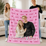 Personalized Watercolor Couple Photo Soft Throw Blanket with Title and Names Home Decor Anniversary Birthday Gift for Couple Lover