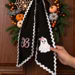 Personlig broderi med initialer, glitterbue, spøkelse, bølget slips, krans, sjal – høstdekorasjon, Halloween, innflyttingsgave til familie og venner 7