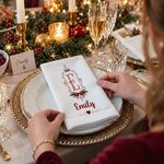 Personalisierte Weihnachtsserviette im Retro-Design | mit Namen & Initiale | 100% Baumwolle | Weihnachten Geschenk für Familie & Freunde