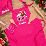 Personalised Cute Christmas Crystal Dumpling Adjustable Kid Apron Chef Hat Set with Pocket and Name Cooking Christmas Party Gift for Boys Girls