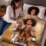 Personalised Horse Western Cowboy Style Cartoon Character Tassel Soft Throw Blanket with Name Home Decor Birthday Gift for Kid
