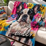 Personalized Graffiti Oil Pet Photo Soft Throw Blanket with Name Home Decor Daily Use Birthday Gift for Pet Lovers Family