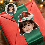 Personalized Cute Santa Hat Photo Waterproof Sticker with Name Gift Decor Christmas Gift for Family Friends Kids