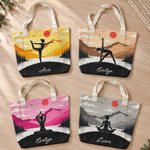 Personalised Multicolour Yoga Silhouette Mat Tote Bag with Name Yoga Accessories Sports Gift for Women Yoga Lovers