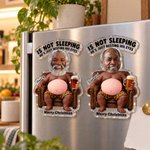 Personalised Dad Is Not Sleeping Funny Squishy Silicone Belly Photo Acrylic Fridge Magnet with Name Birthday Father's Day Gift for Dad Men