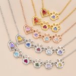 Personalisierte Halskette aus Sterlingsilber mit Herz-, Hunde- oder Katzenpfotenabdruck-Anhänger und Geburtsstein – eleganter Schmuck als Geburtstagsgeschenk für Tierliebhaber