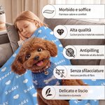 Coperta morbida personalizzata con foto del proprio animale domestico, effetto 3D, motivo a cuore e nome - Regalo per famiglia