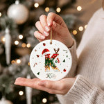 Personalised Metal Look Reindeer Initial Ceramic Christmas Ornament with Name Home Decor Christmas Gift for Family Babies Kids