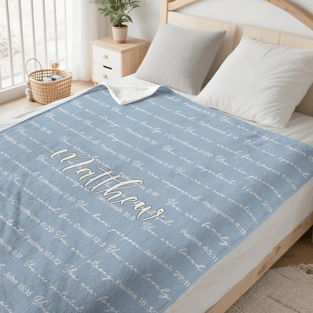 Manta suave personalizada multicolor con versículo bíblico cristiano y nombre: decoración para el hogar, regalo de aniversario o cumpleaños para la ahijada o un recién nacido 7