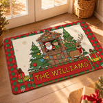 Personalized Santa Elf Cabin Reindeer Xmas Anti-Slip Door Mat with Text Home Decor Christmas Gift for Family Friends