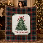 Personalized Watercolor Christmas Tree Buffalo Plaid Fleece Blanket with Tassels and Family Surname Soft Home Decor Christmas Gift for Family Friends 4