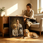 Personalized Oil Painting Style Pet and Owner Matching Outfit Photo Canvas Prints with Text Home Decor Birthday Gift for Pet Owners
