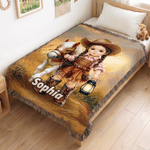 Personalised Horse Western Cowboy Style Cartoon Character Tassel Soft Throw Blanket with Name Home Decor Birthday Gift for Kid