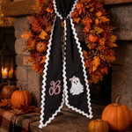 Personlig broderi med initialer, glitterbue, spøkelse, bølget slips, krans, sjal – høstdekorasjon, Halloween, innflyttingsgave til familie og venner 3