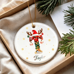 Personalised Metal Look Reindeer Initial Ceramic Christmas Ornament with Name Home Decor Christmas Gift for Family Babies Kids