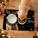 Paillasson antidérapant personnalisé avec portrait de chien ou de chat en forme de renne sous des lumières de Noël, avec inscription – Décoration de Noël, cadeau idéal pour les amoureux des animaux