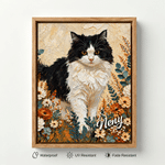 Personalized Flower Bed Oil Painting Style Pet Photo Canvas Prints with Name Home Decor Birthday Gift for Pet Owners