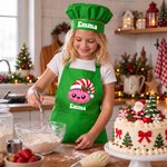 Personalised Cute Christmas Crystal Dumpling Adjustable Kid Apron Chef Hat Set with Pocket and Name Cooking Christmas Party Gift for Boys Girls