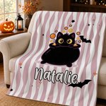 Couverture douce personnalisée avec motif mignon sur le thème d'Halloween et prénom – Décoration d'intérieur – Cadeau d'Halloween pour la famille, les amis et les enfants