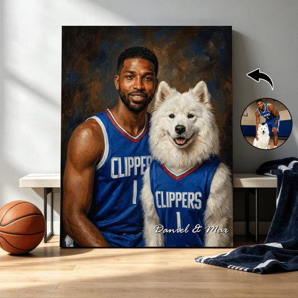 Personalized Oil Painting Style Pet and Owner Matching Outfit Photo Canvas Prints with Text Home Decor Birthday Gift for Pet Owners
