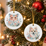 Personalised Watercolor Pet Portrait Christmas Ceramic Ornament with Name Home Decor Christmas Gift for Pet Owners Lovers