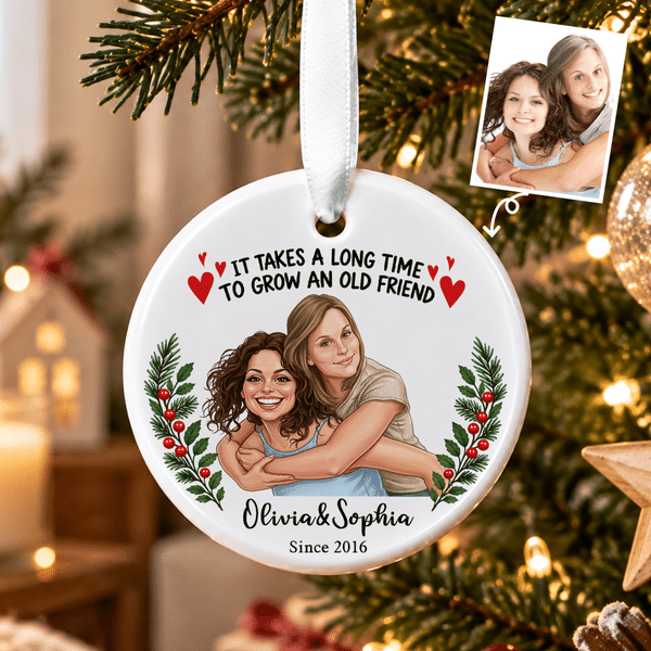 Personalized Christmas Theme Cartoon Comic Photo Ceramic Ornament with Text and Year Christmas Gift for Besties Friends